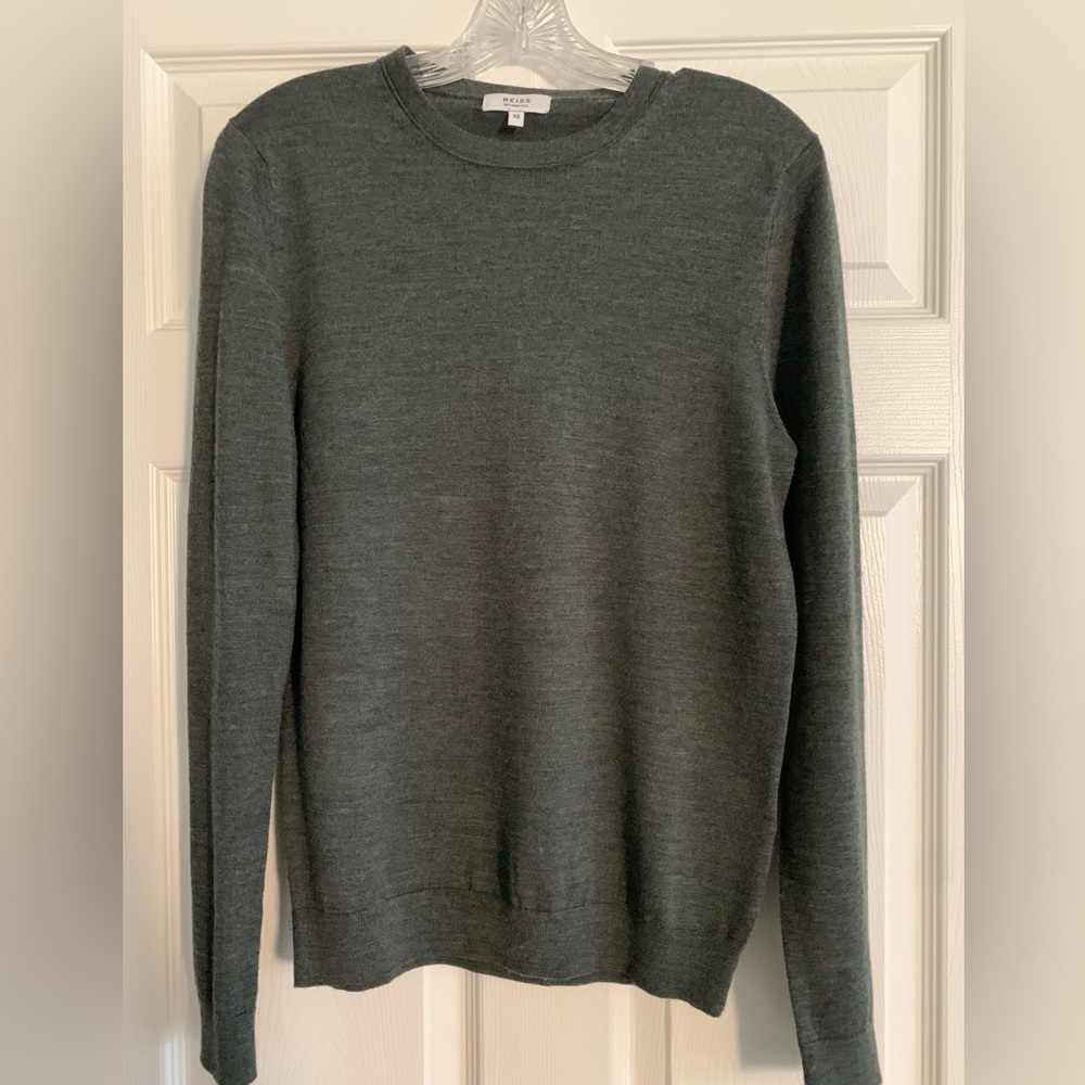 Reiss 100% Merino Wool Dark Olive Green Sweater Sz XS